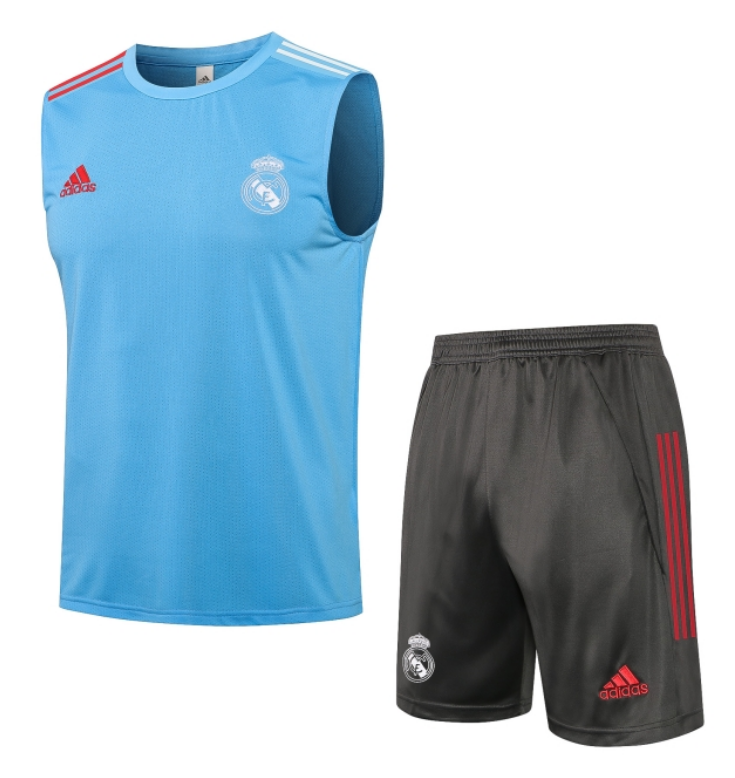 2021/22 Real Madrid Blue Training Vest Kits Soccer Shirt with Shorts